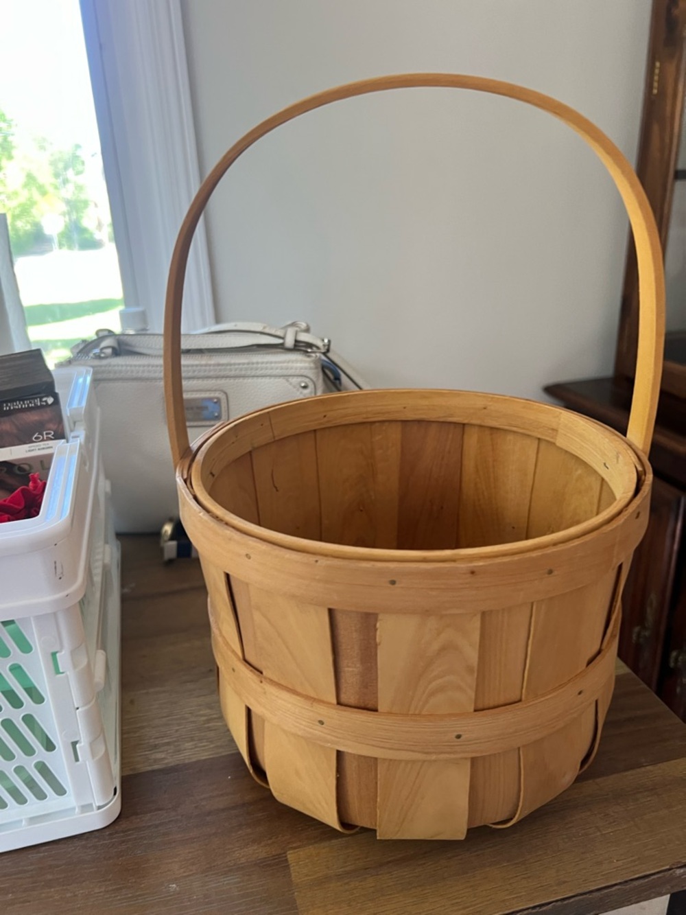 Classic Natural Wood Harvest Basket with Handle
